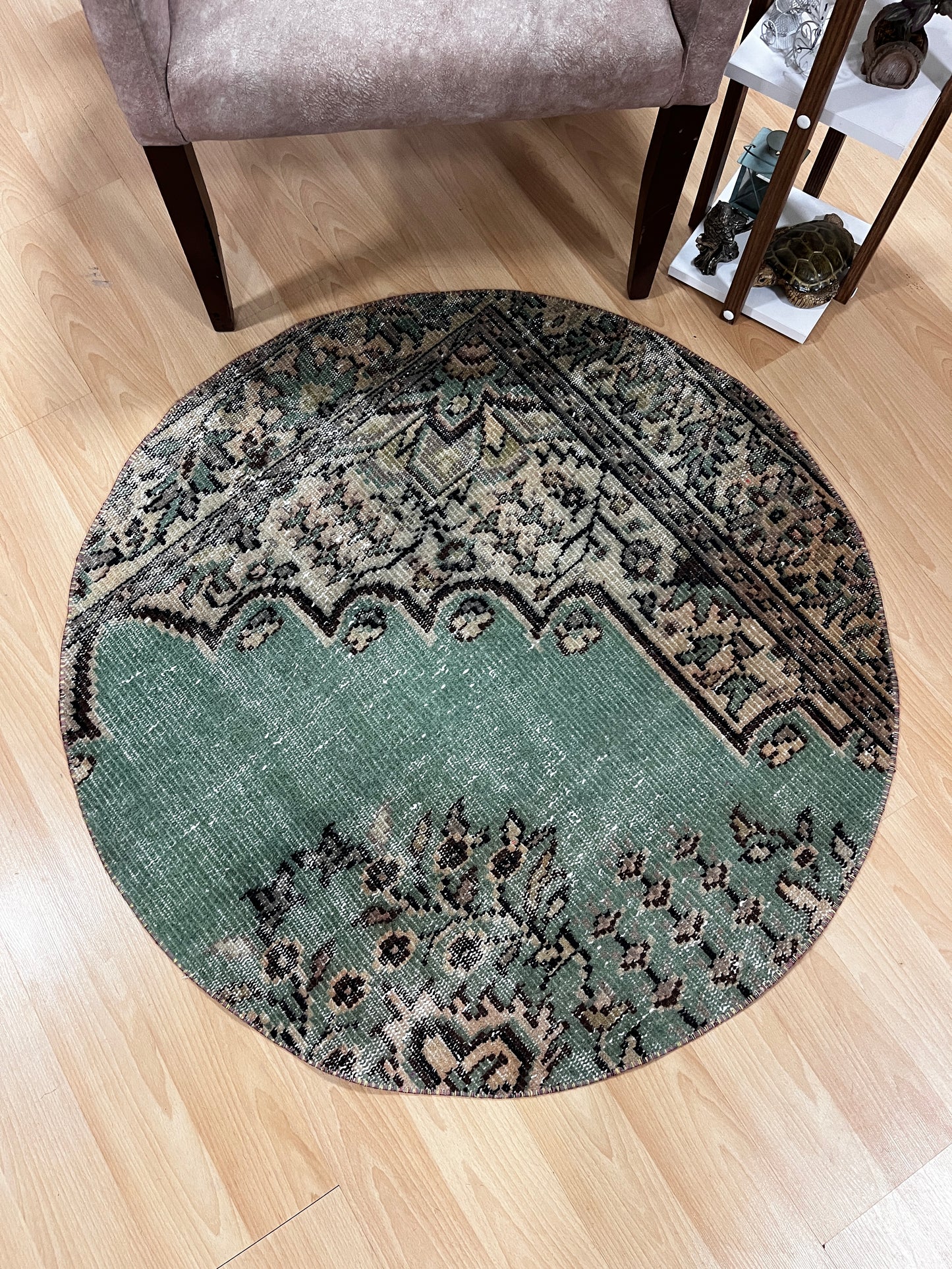 Hand-Knotted Turkish Round Rug (3'3" Diameter)