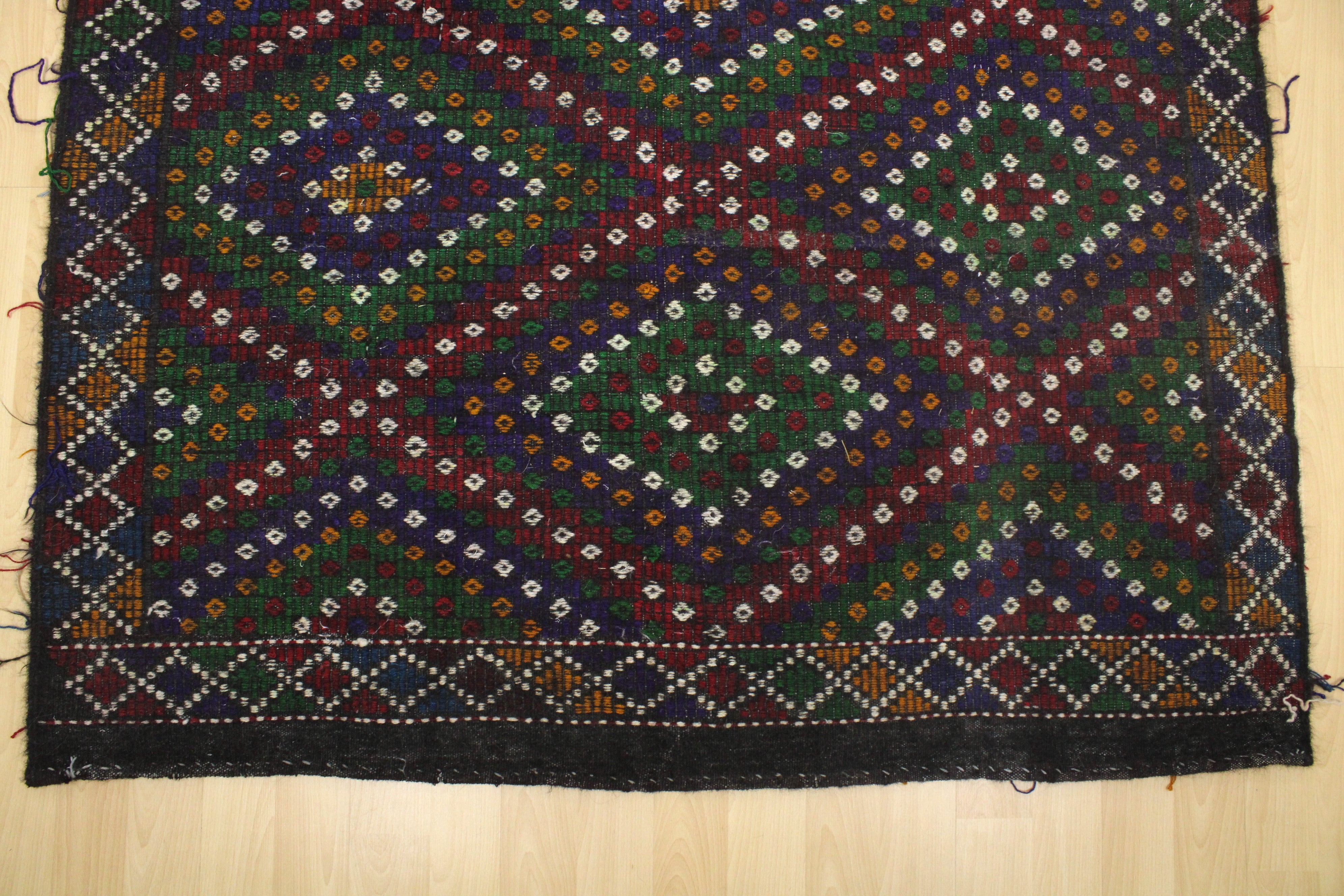 El Dokuma Anadolu Kök Boya Yün Kilim