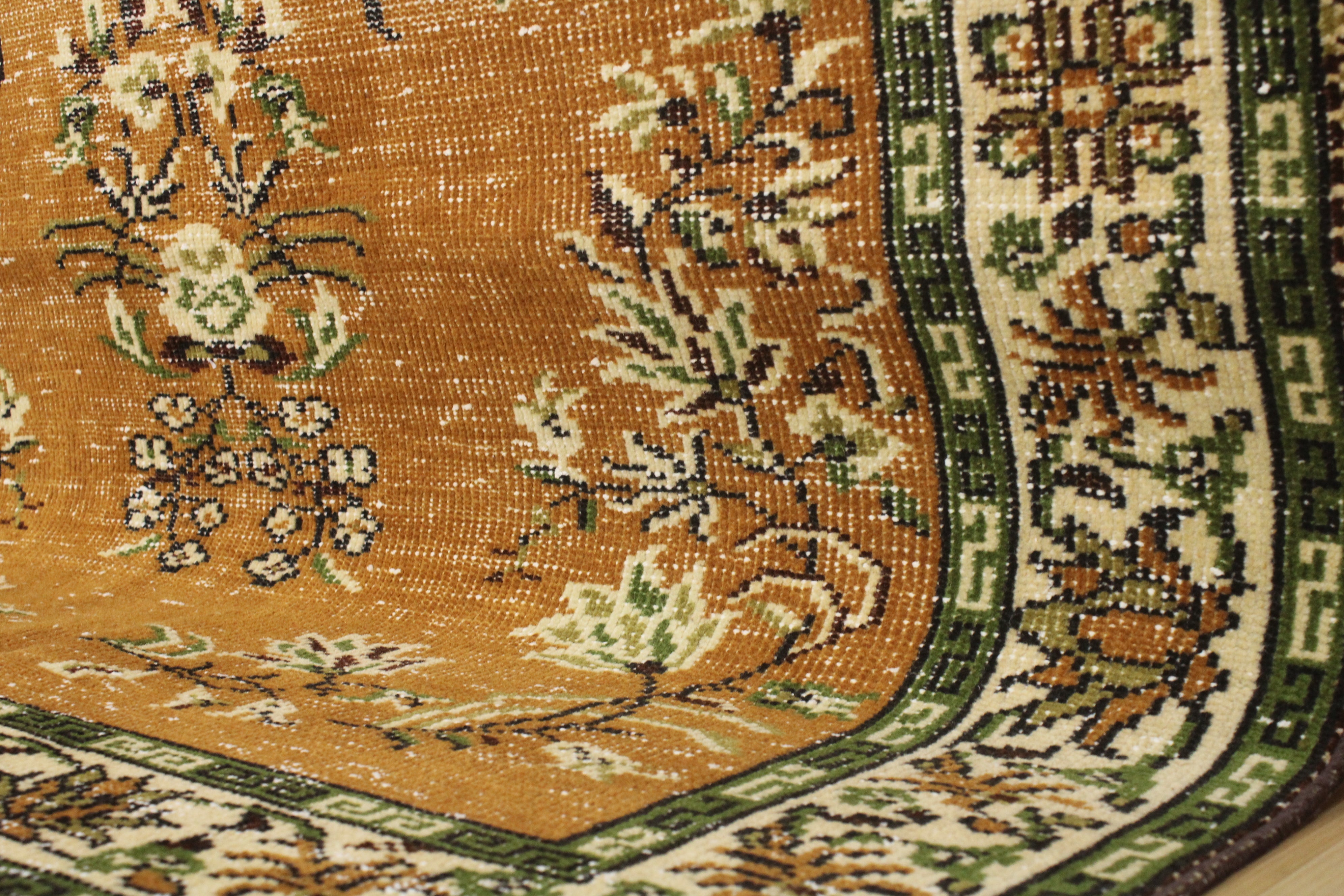 Turkish Vintage Hand-Knotted Wool Rug