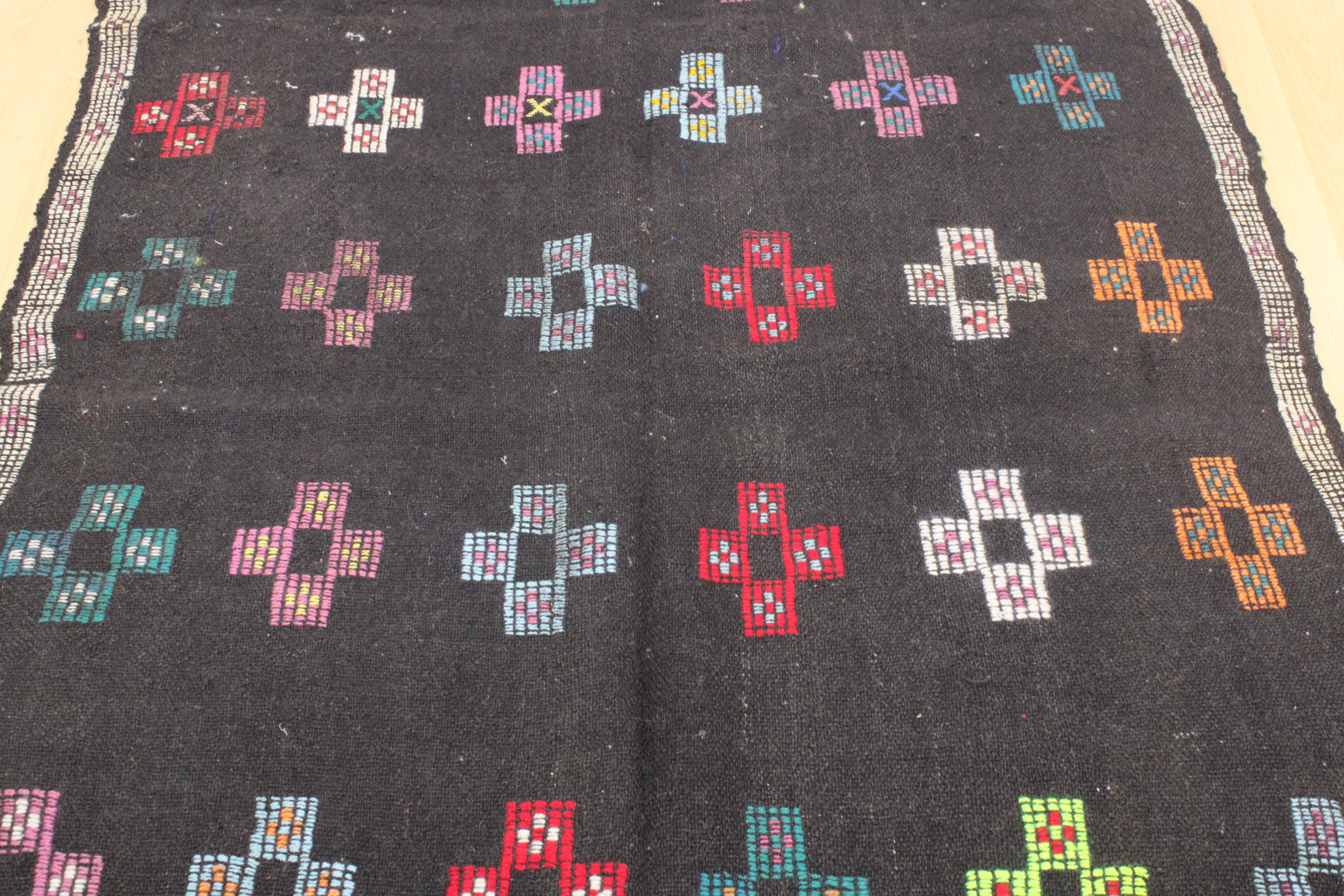 El Dokuma Anadolu Kök Boya Yün Kilim