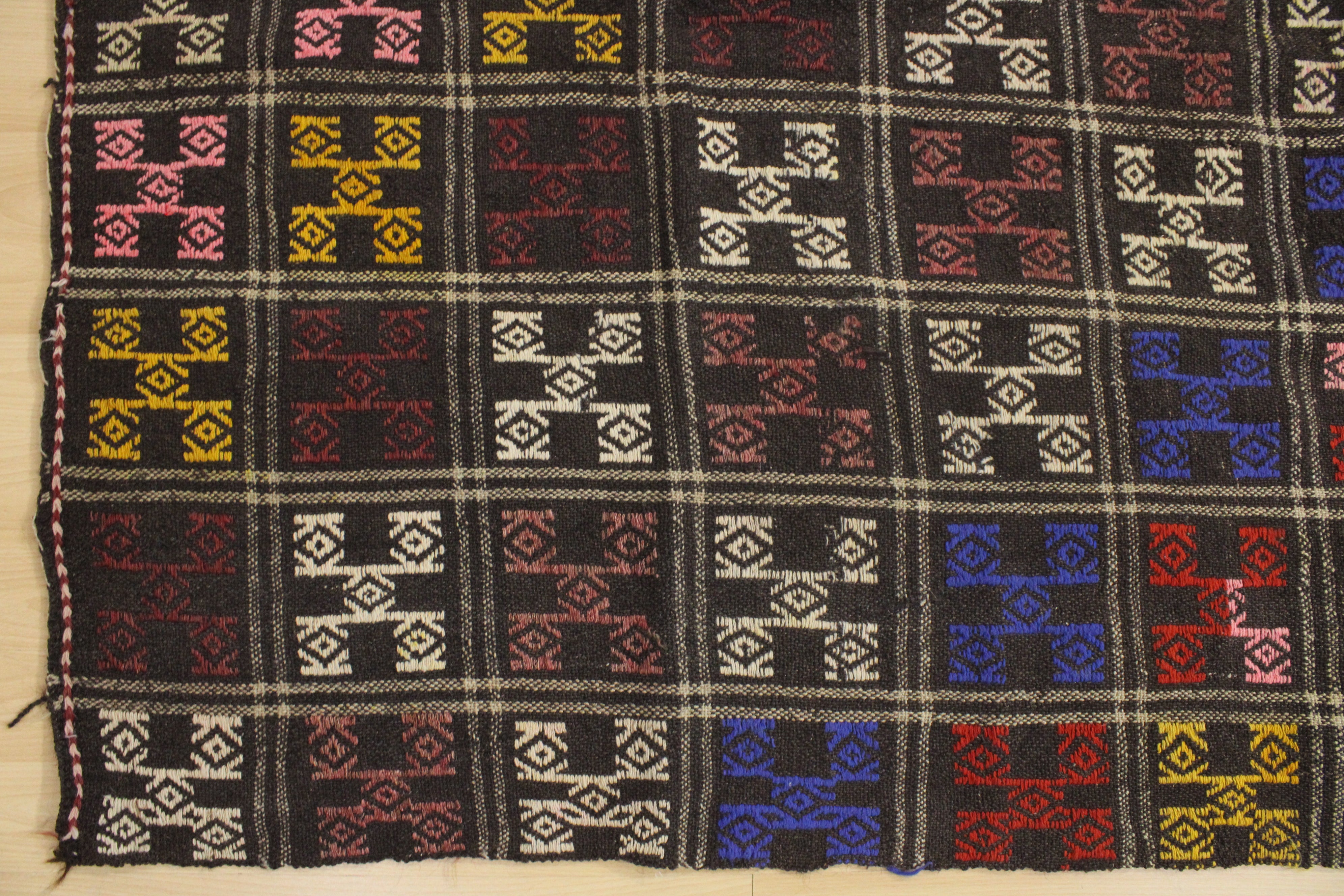 El Dokuma Anadolu Kök Boya Yün Kilim