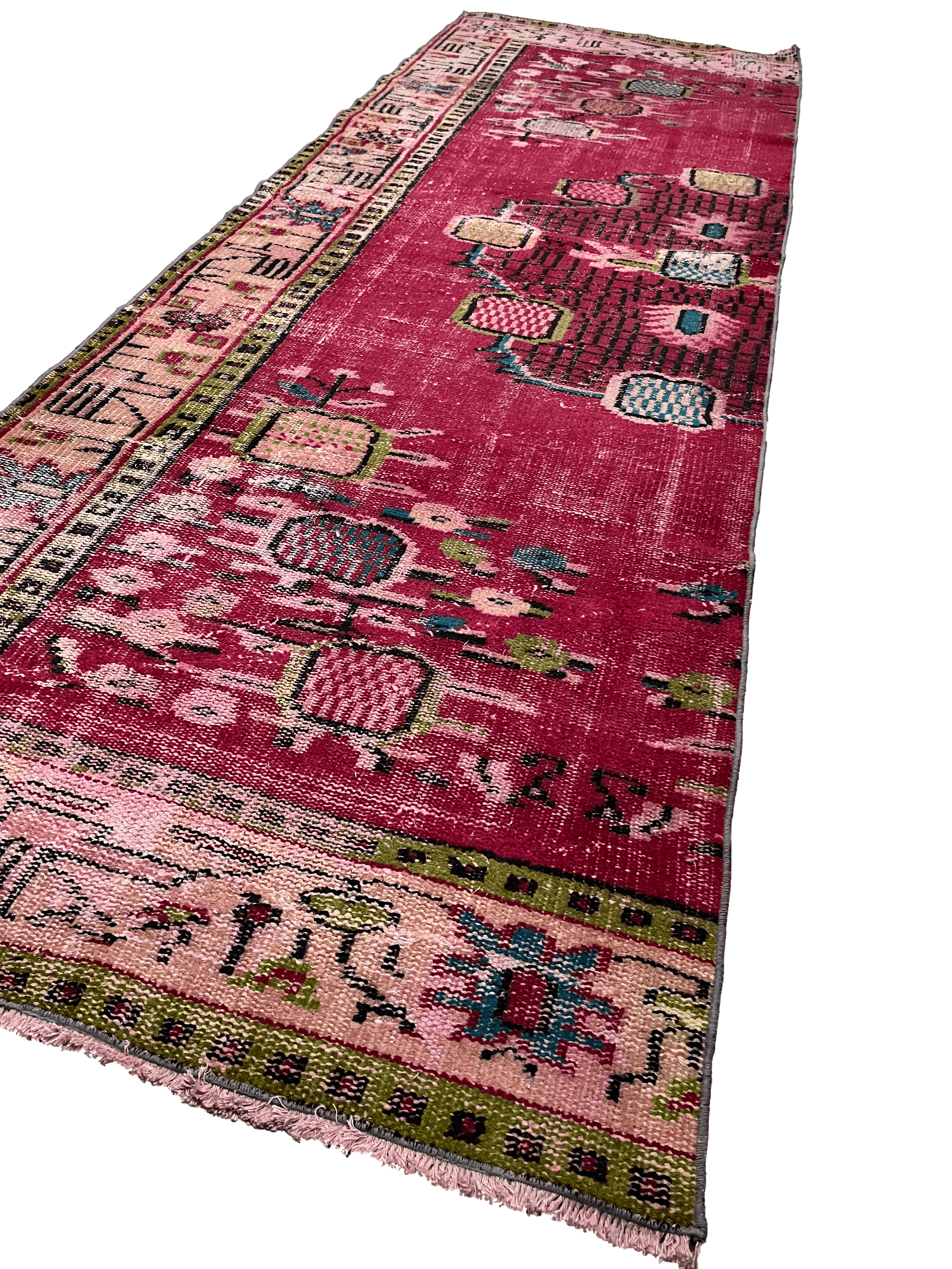 Turkish Vintage Hand-Knotted Wool Runner Rug
