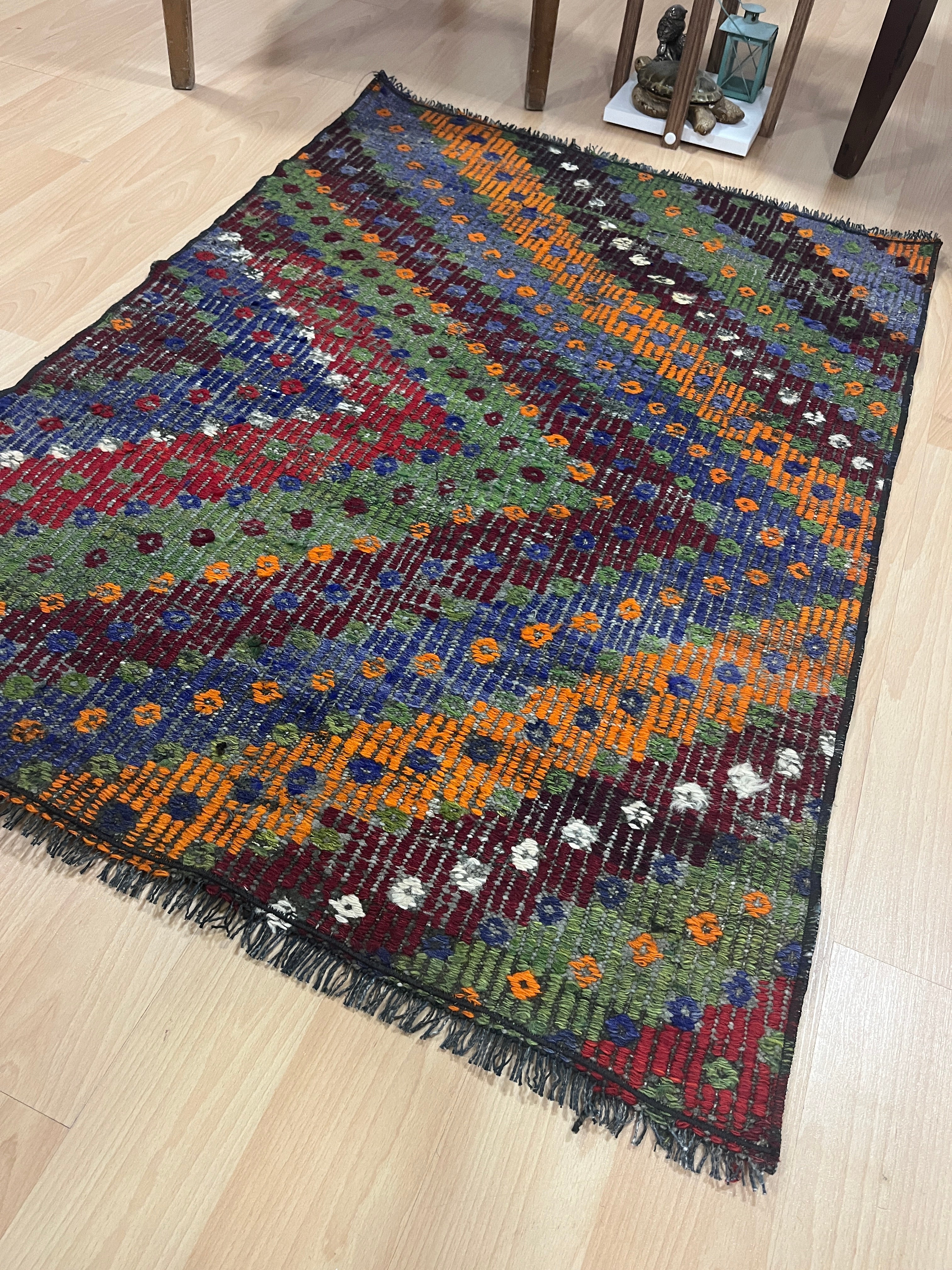 El Dokuma Anadolu Kök Boya Yün Kilim