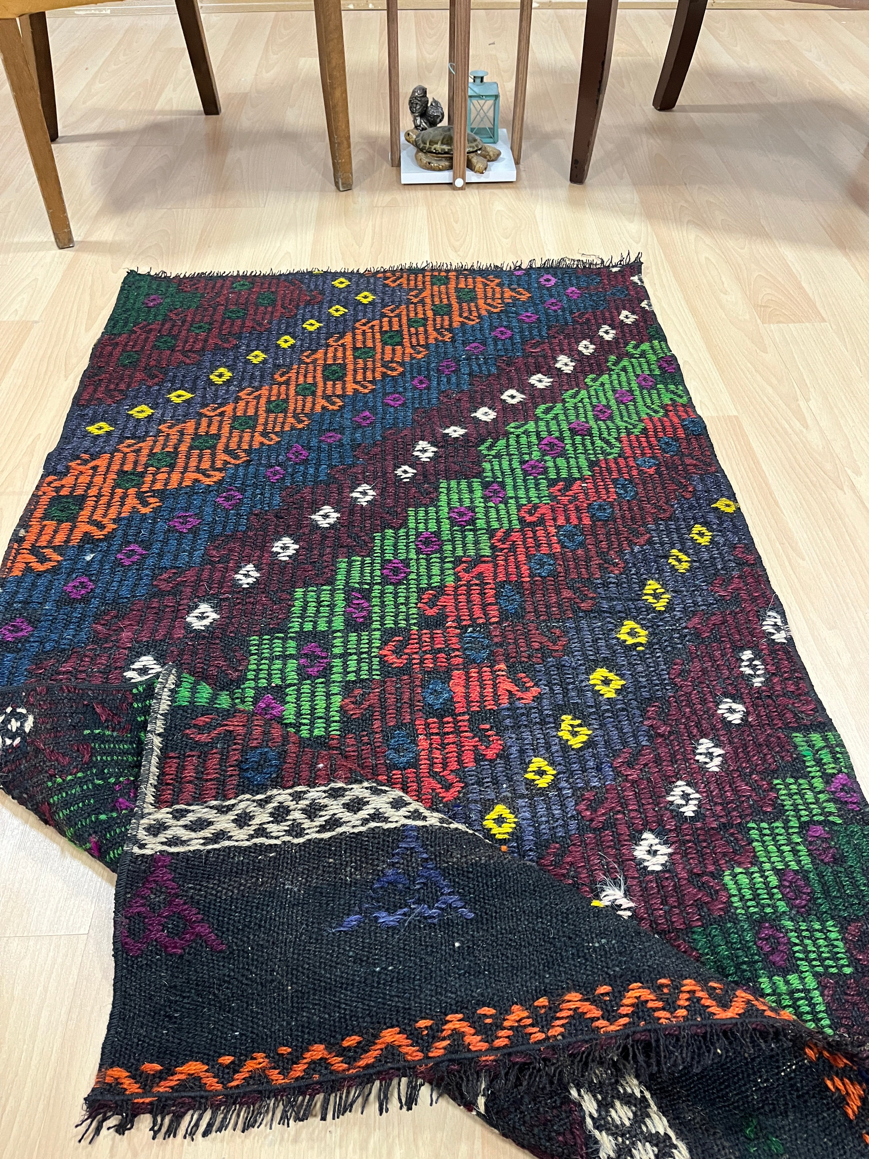 El Dokuma Anadolu Kök Boya Yün Kilim