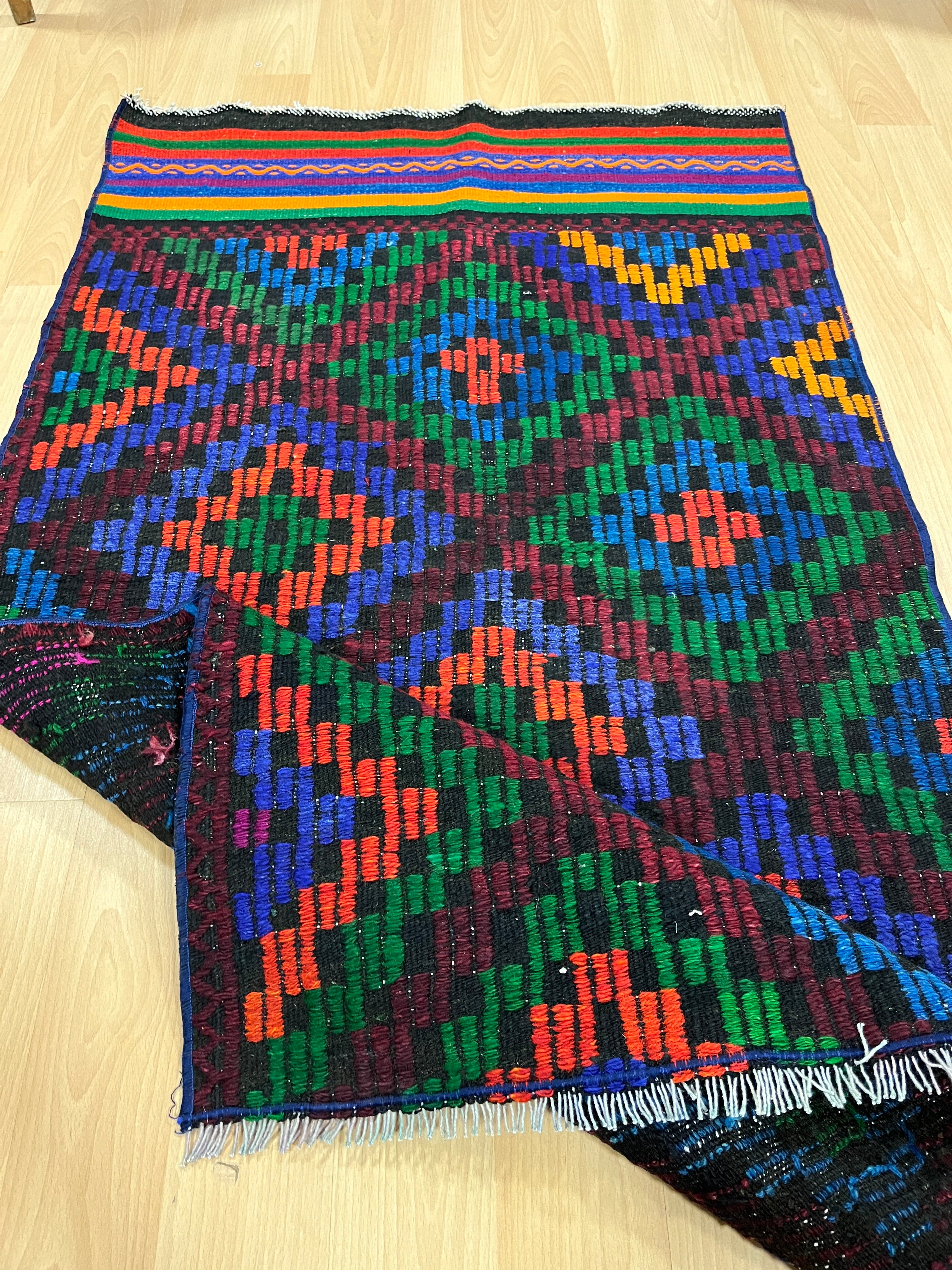 El Dokuma Anadolu Kök Boya Yün Kilim