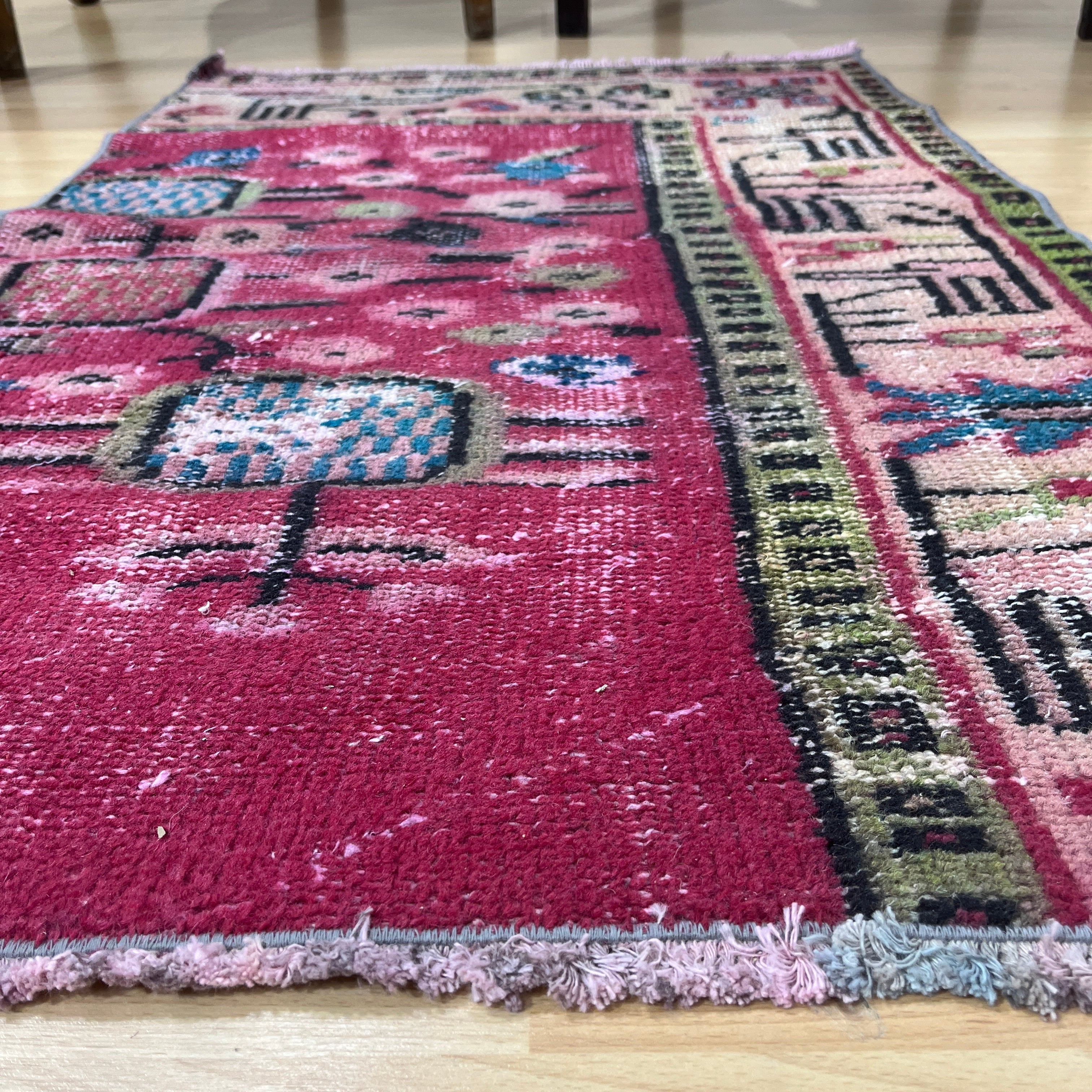 Turkish Vintage Hand-Knotted Wool Rug