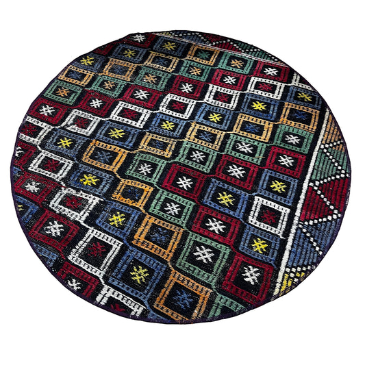 Handwoven Turkish Round Kilim (3'3" Diameter)